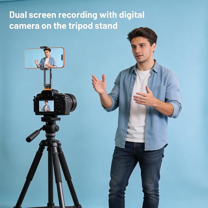 Phone Tripod Mount with Cold Shoe Mount, Portable Tripod Stand, Flexible Adjustable 2-Stage Arms Ball Joint Cellphone Holder Adapter, Compatible with iPhone 17|16|15|14|13|12|11, Nexus, LG, Galaxy Tab - Image 4