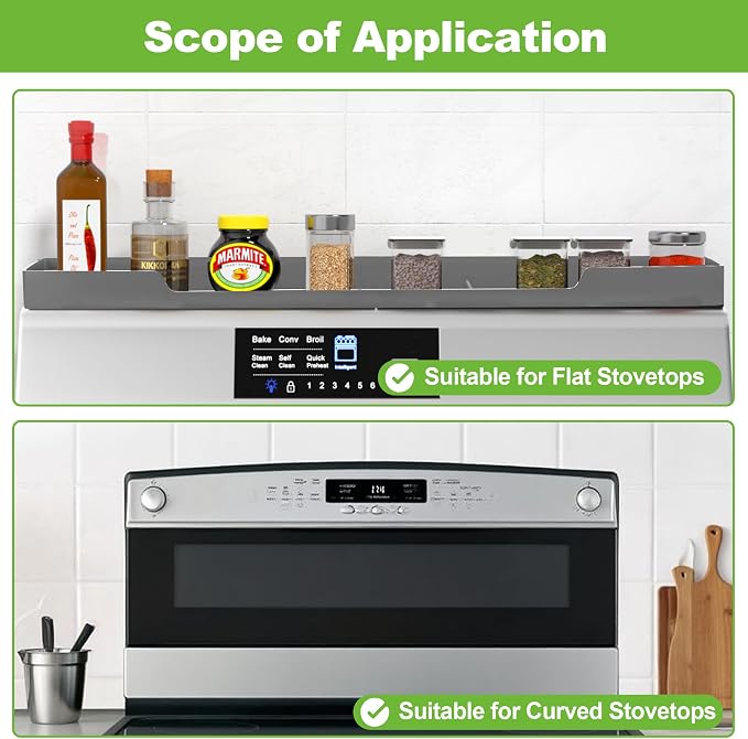 30 Inch Magnetic Stove Top Shelf | 3-Zone Kitchen Organizer with Anti-Slip & Anti-Fall Design | Heat Resistant (-40°F to 446°F) Food-Grade Silicone Spice Rack for Flat-Top Stoves, Grey - Image 5