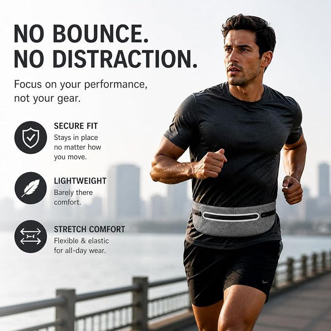 Slim No-Bounce Running Belt - Waterproof Exercise Waist Pack for Marathons, Hiking & Dog Walking - Hidden Travel Money Belt for Phones - Image 4