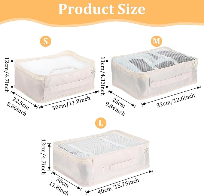 12 Pcs Packing Cubes for Suitcase Travel Luggage Bags Bulk Mesh Organizer Set for Hiking Camping Backpacking Clothes Accessories(Light Khaki, S, M, L Size) - Image 2