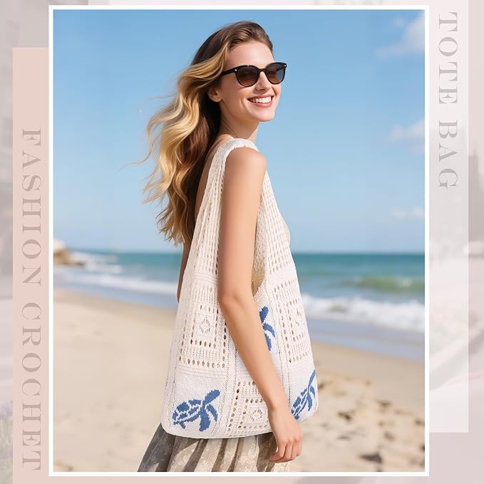 Sightor Crochet Tote Bag, Mesh Beach Bag Knit Summer Hobo Bag for Women | Beach Tote bag Vacation Outfits Aesthetic Boho Bag - Image 3