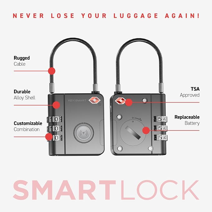 KeySmart SmartLock Tracking Luggage Locks, TSA Locks for Luggage, GPS Tracker, Combination Lock Compatible with Apple Find My App, Best Travel Essentials, Replaceable Non-Rechargeable Battery (3 Pack) - Image 4