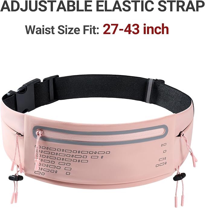 Running Belt Fanny Pack Men Women, Slim No-Bounce Waterproof Phone Holder | Adjustable Elastic Strap Fits 27-43" Hips, Detachable Race Bib Clips, Energy Gel & Sunglasses Loops, 3 IPX4 Pockets - Image 9
