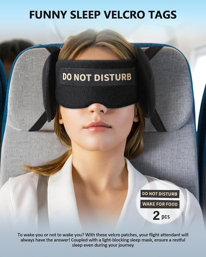 Travel Pillows for Airplanes, Airplane Pillow for Long Flights Sleeping Travel, Airplane Head Strap with Eye Mask 360° Support Headrest for Plane Road Trip Sleep, Stop Head Bobbing（Black） - Image 2