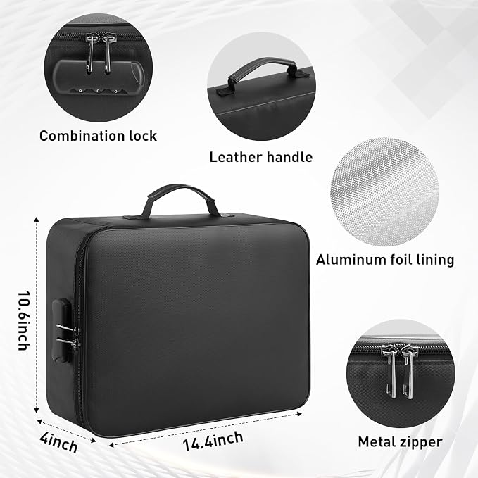 Mondoshop 5200°F Fireproof Document Bag with Lock for Home, Office & Travel | Waterproof Protection, Secure Combination Lock, Multi-Layer Organizer, Large 4-Inch Capacity, Lightweight Portable Design - Image 4