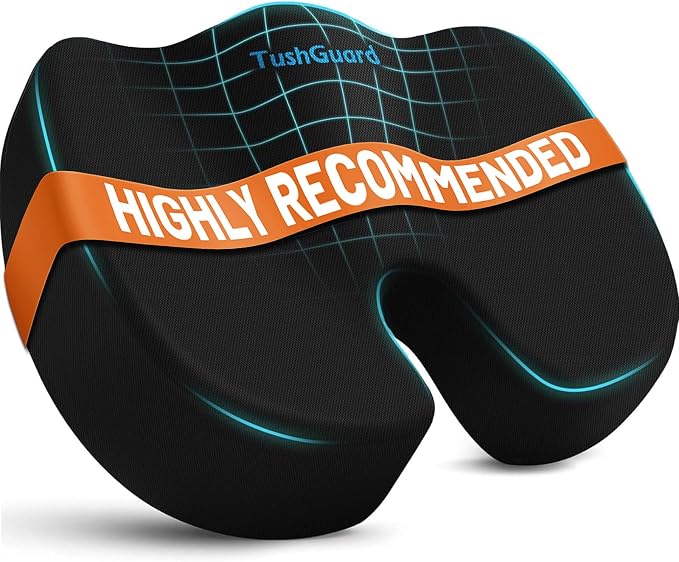 Memory Foam Seat Cushion for Office Chair, Car Seat, Black, XXL | Office Chair Cushion for Car, Airplane - Chair Pad for Long Sitting Sciatica, Hip, Coccyx,Tailbone Pain Relief, Butt Pillow by TushGuardSeatCushonsPillows