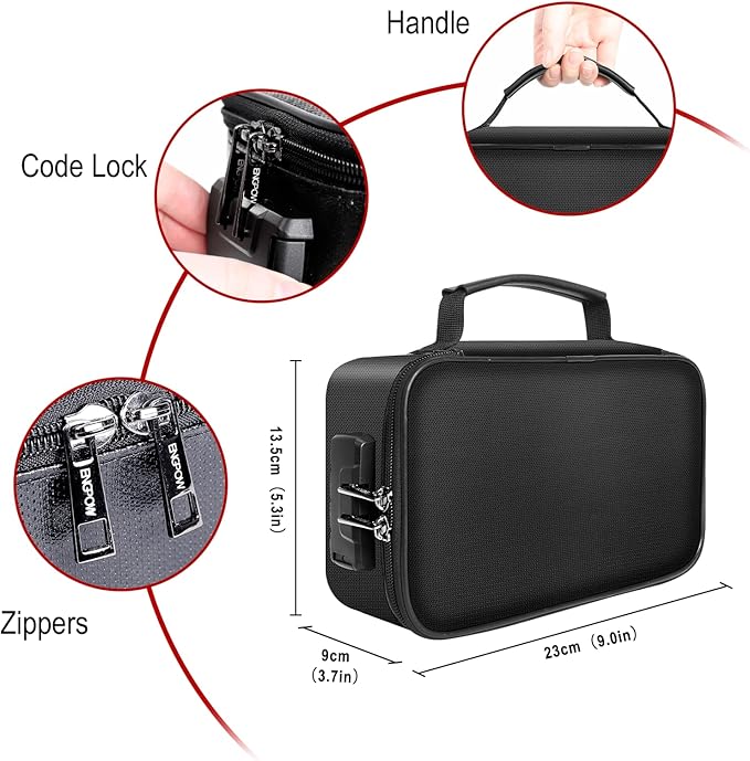 ENGPOW Small Fireproof Storage Organizer Case with Lock, 9”x 5.3”x 3.7” | Money Safe Wallet Carrying Bag with Multi-Pocket, Portable Home Travel for Cash,Card,Passport,Coin,Check,Bill,Soft Box,Black - Image 5