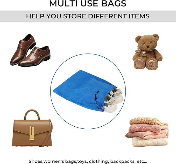 4 Pcs Travel Shoe Bags for Packing with Drawstring,17.7" x 13.8",Blue | Dust Resistant,Machine Washable & Reusable Storage Pouch,Drawstring Closure,Travel Essentials for Women & Men - Image 4