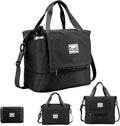 Foldable Travel Duffel Bag for Women, Black | 40L Expandable Water-Resistant Carry on Bag, Personal Item Travel Bag Flight Approved with Wet Pocket for Gym Travel, Nylon by RIXINC