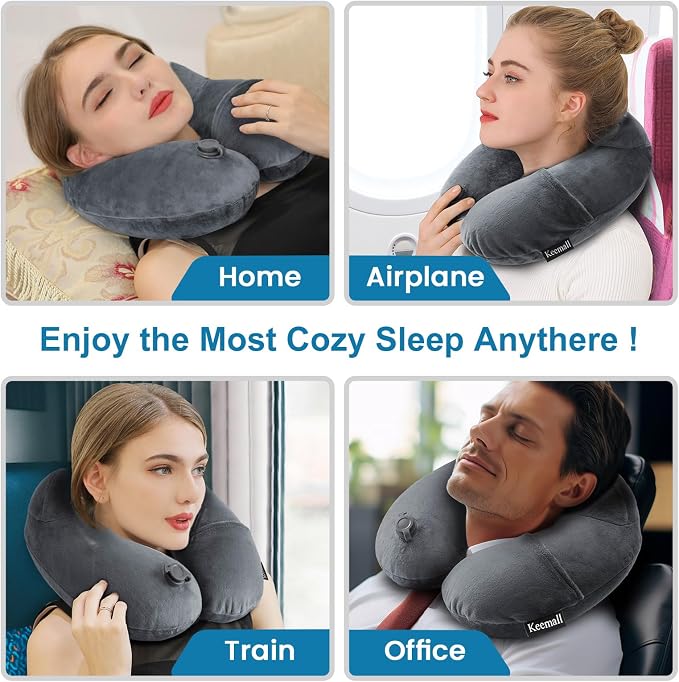 Keemall Portable Inflatable Travel Neck Pillow Flight & Airplane Essentials | Easy Blow Up Neck & Shoulder Support Cushion, Comfortable Rest for Air Traveling, Long Flight, Car, Office Nap & Camping - Image 6