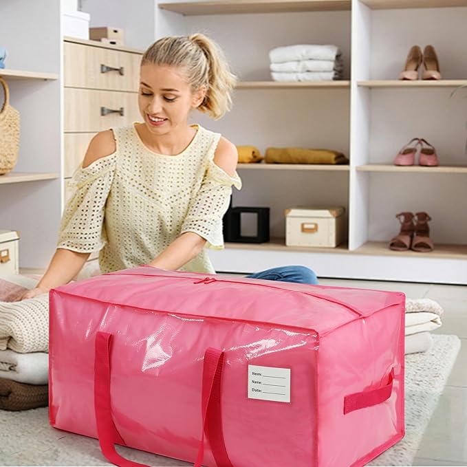 VTSVTS 6 Pack Extra Heavy Duty Large Moving Bags with Comfortable Handle & Strong Zipper,Storage Totes for Space Saving Moving Storage College Supplies Alternative to Moving Box,Pink - Image 5