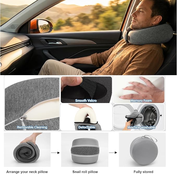 Travel Pillows -Travel Neck Pillow for Airplanes | Comfortable Ergonomic 360° Support Pillows for Sleeping, Car, Office,Airport Travel Essentials, Charcoal Grey - Image 5