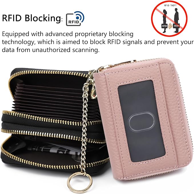 imeetu Rfid Credit Card Holder, Businese Card Case, Wallet for Women Men | Genuine Leather Card Wallet with id Window, Keychain & Double Zipper, Water-resistan Small Wallet with Gift Box, Daily Travel - Image 4