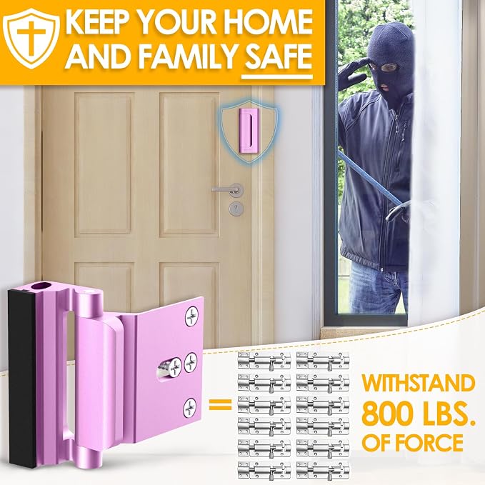 Door Reinforcement Lock Withstands 800 lbs of Force - Pink Door Lock Latch | Drilling Required Extra Proof Door Lock for Kids Safety, Prevents Unauthorized Entry Add a Door Security Lock for Home Safety - Image 2