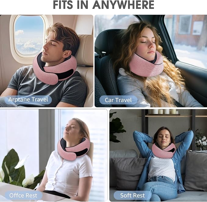 Neck Travel Pillows for Airplanes Memory Foam Neck Comfort Pillow Compact Ergonomic Design Sleeping Essentials for Long Flights Car Rides and Home Use (Pink) - Image 6
