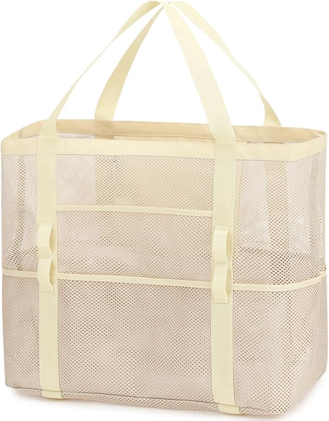 Fammart Mesh Beach Bag for Women, Large Beach Toy Pool Bag with Zipper Pocket, SandProof Cruise Essentials 2026 Family Travel by Fammart