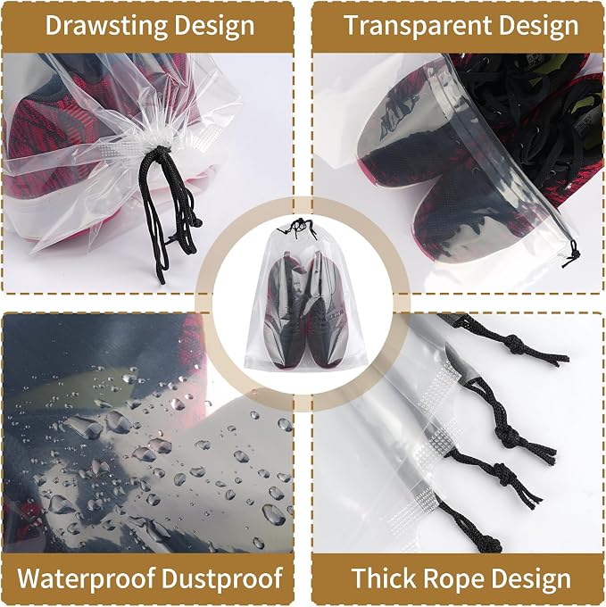 20 Pack Shoe Bags for Travel, Clear Travel Shoe Bags for Packing Waterproof | 15.7" x 11.8" Large Portable Drawstring Travel Shoe Storage Bag Travel Essentials Women for and Men - Image 5