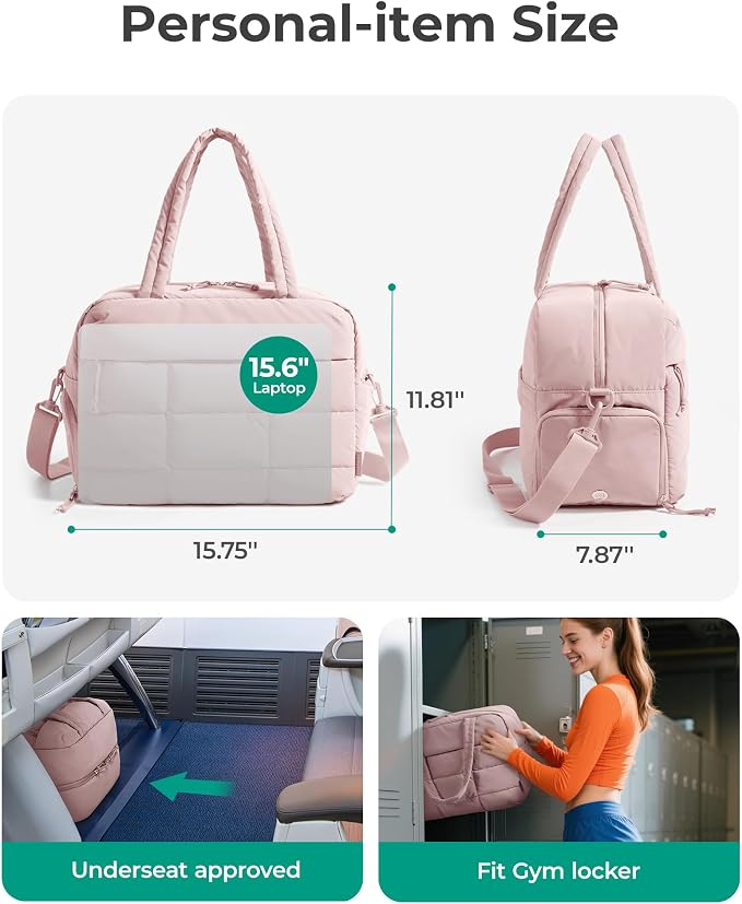 BAGSMART Gym Bag for Women, Carry on Travel Duffel Bag, Water-resistant Weekender with Shoe Compartment for Gym Travel Work, Light Pink, Medium - Image 2