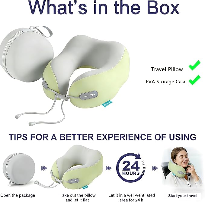 Travel Pillow with Cool Material,Neck Pillow for Traveling 100% Pure Memory Foam,Travel Neck Pillow with Hard Case, Airplane Pillow for Traveling,Travel Essentials(Green) - Image 6