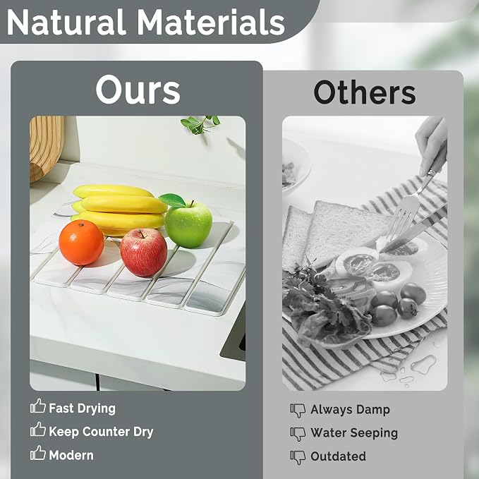 Small Stone Dish Drying Mat for Kitchen Counter, 2 PCS 16"×12" & 8"x4" Quick Dry Stone Mats, Foldable Water Absorbing Diatomaceous Earth Drying Dish Pad for Countertop Bottle Utensil Cup(White Gray) - Image 7
