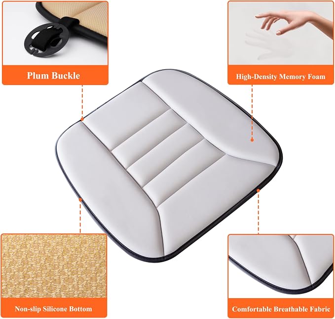 kingphenix Memory Foam Car Seat Cushion for Driver and Office Chair Comfort | 1.2-Inch-Thick Memory Foam Seat Pad, Soft, Breathable Fabric, Non-Slip Silicone Bottom for Long Drives and Office Use, Gray - Image 4