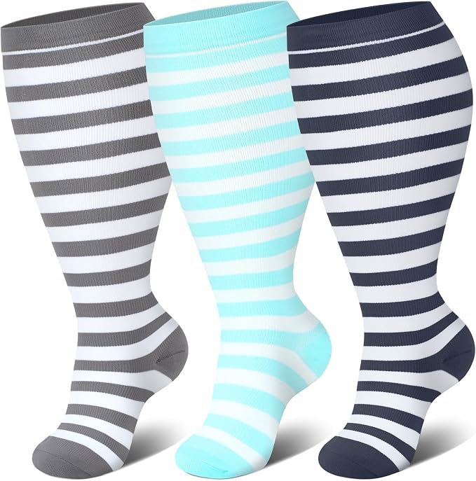 Genovega 3 Packs Wide Calf Compression Socks for Women Men Knee Hight S/M-4XL for Gifts by genovega