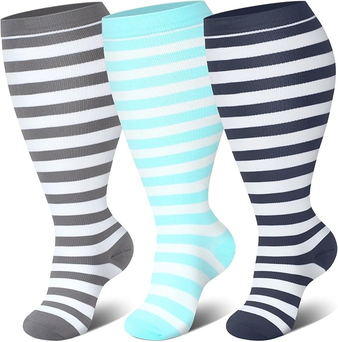 Genovega 3 Packs Wide Calf Compression Socks for Women Men Knee Hight S/M-4XL for Gifts by genovega