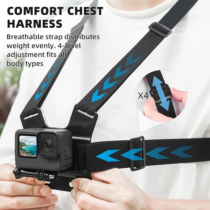 BRDRC Accessories Kit for GoPro, Head Chest Mount Strap Harness Backpack Clip Holder Wrist Strap, 360°Rotating Adapter + Quick Release for DJI Action 5 Pro 4 3, for Go Pro Hero Camera Accessory Bundle - Image 3