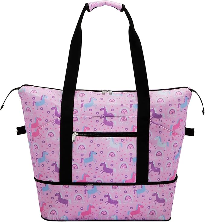 Expandable Duffel Bag for Women with Trolley Sleeve/Wet Pocket Weekender Travel Tote Large Carry On Overnight Luggage by HAWEE