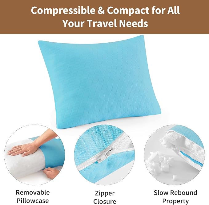Small Shredded Memory Foam Pillow, Camping Pillow Travel Pillow - Compressible Medium Firm, Breathable Cover, Ideal Backpacking Hiking, Airplane and Car (Sky Blue, S) - Image 5
