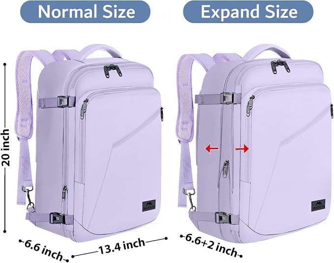 MATEIN Extra Large Travel Backpack for Women, Expandable Carryon Daypack | Personal Item Size, Adjustable Shoulder Strap, Airline Approved, For Travelling Hiking Camping Gym, Cute Gifts, Light Purple - Image 5