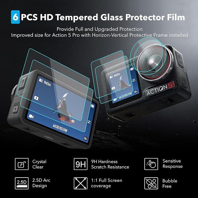 OSMO Action 5 Pro Accessories, PU Portable Mini Carrying Bag Case, Lens Screen Protectors (6 Pack) Comatible with DJI Osmo Action 5 Pro, Rubber Lens Cap Cover for DJI Action Camera - Image 3