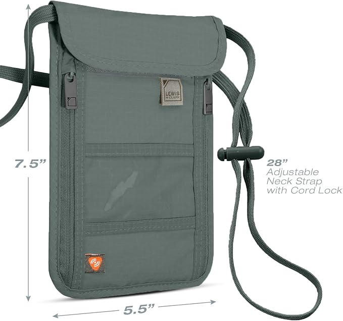 Lewis N. Clark Stash Neck Travel Wallet, RFID Blocking Passport Holder, Protect Personal Information, Slate - Image 2
