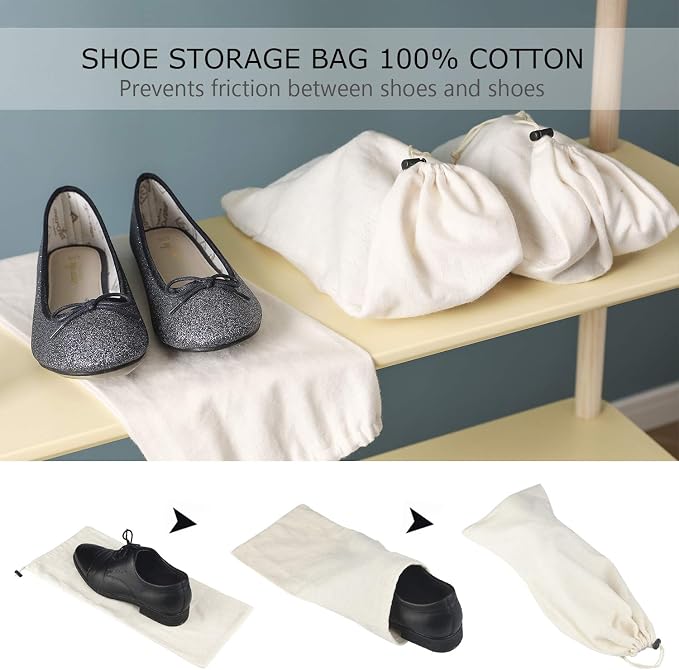 PlasMaller Shoe Storage Bags 100% Cotton with Drawstring for Men and Women for Travel Protecting and Storing Shoes - Image 2