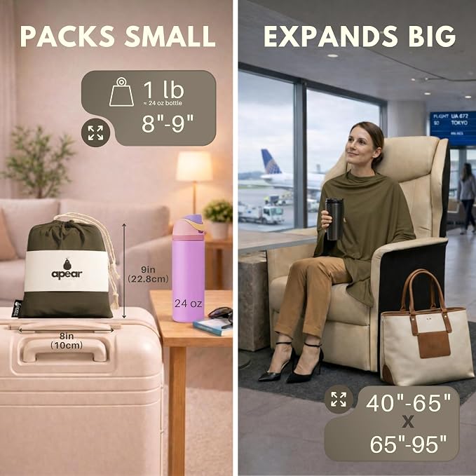 16-in-1 Compact Travel Blanket with Bag – Reversible, Ultra Soft Bamboo Airplane Blanket with Hidden Pocket – Packable for Flights & Travel Essentials (Semi-Weighted, Double Layer) - Image 2