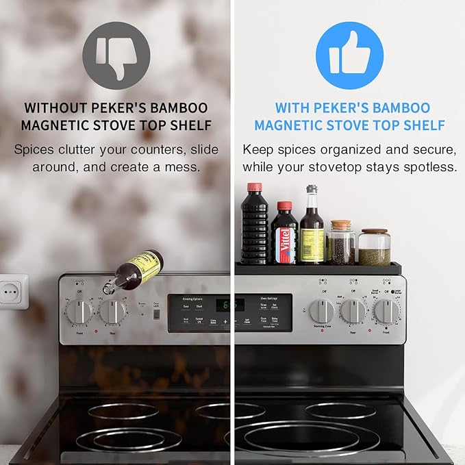 PEKER Magnetic Stove Top Shelf for 30" Stoves, Over Oven Shelf Above with Bamboo Spice Rack Organizer, Heat-Resistant, Space-Saving Solution for Kitchen Storage - Image 5
