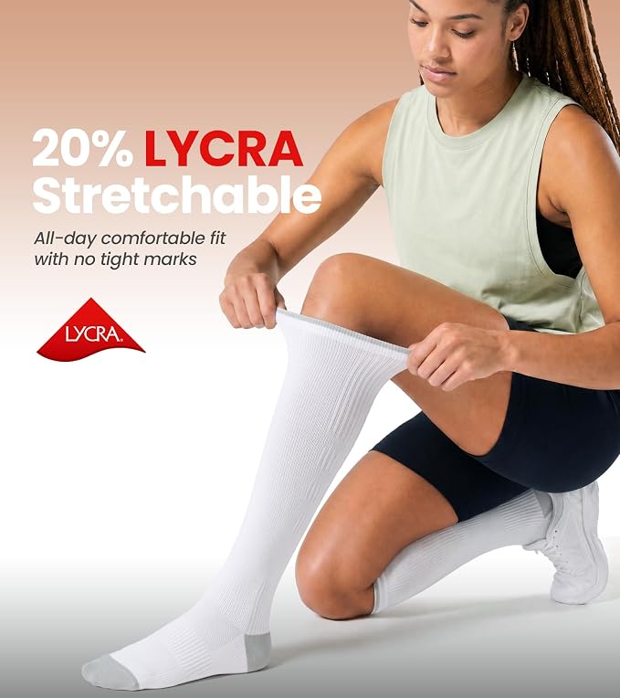Benirap Breathable Compression Socks for Women Men, 15-20 mmHg Knee High Circulation for Travel, Flying, Athletic, 2 pairs - Image 2