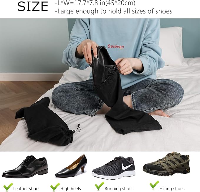 PlasMaller Shoe Storage Bags 100% Cotton with Drawstring for Men and Women for Travel Protecting and Storing Shoes - Image 4