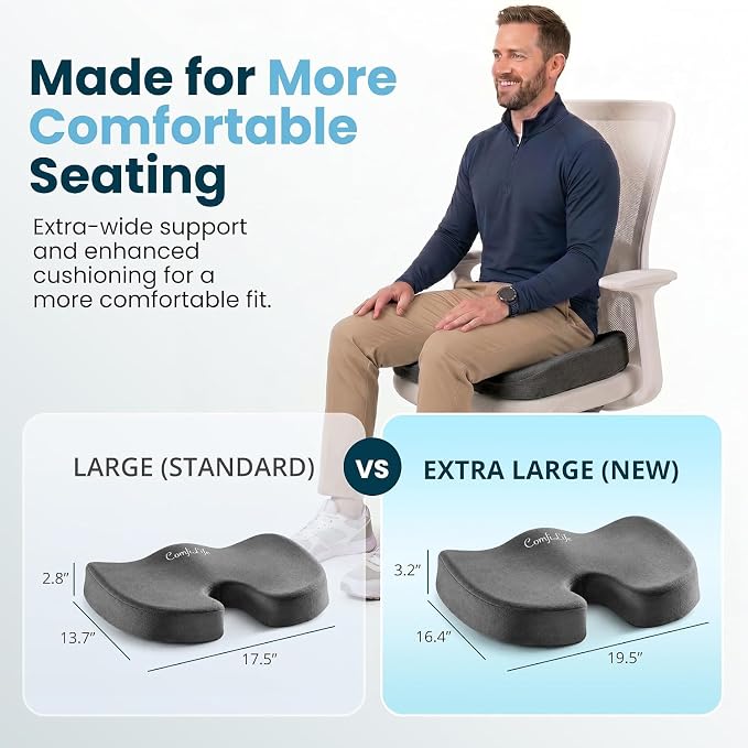 ComfiLife Extra Large Gel & Memory Foam Seat Cushion - Doctor Recommended Office Chair, Car Seat, Lifting Cushion - Back & Sciatica Pain Relief - Wide Seat Cushion for Big & Tall (Charcoal) - Image 2