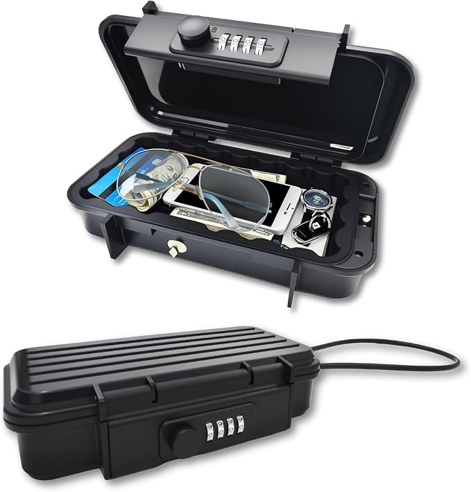 Portable Security Lock Box with Combination Lock, Waterproof Mini Safe Box with Cable, Travel Storage Case for Hotel, Car, Office by Unknown