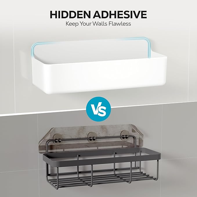 Nieifi Adhesive Shower Shelves, White, 2 Pieces | Rustproof ABS, Large Capacity, Removable Design, No Drilling Shower Organizer for Bathroom Storage & Home Decor - Image 8
