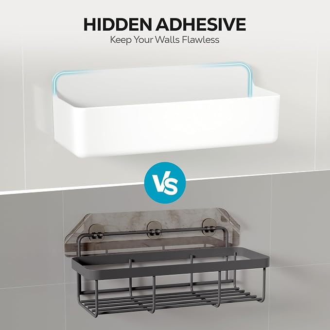Nieifi Adhesive Shower Shelves, White, 3 Pieces | Rustproof ABS, Large Capacity, Removable Design, Easy-Clean, No Drilling Shower Organizer for Bathroom Storage & Home Decor - Image 5
