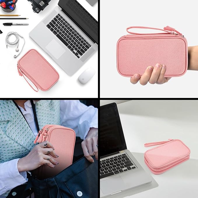 Electronic Organizer Travel Cable Accessories Bag, Electronic Organizer Case, Electronic Accessories Organizer Bag for Power Bank, Charging Cords, Chargers, Mouse, USB Cable, Earphones (Light Pink) - Image 7