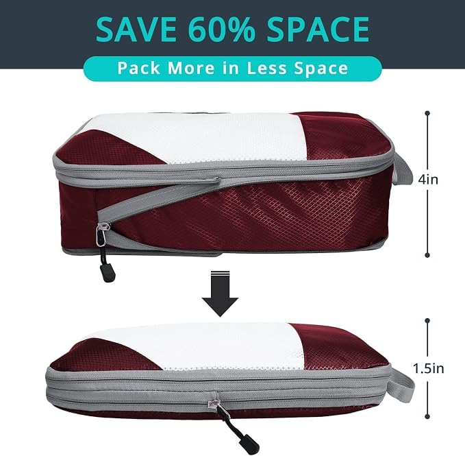 3 Set Compression Packing Cubes for Travel - Compressible, Lightweight, and Space-Saving Packing Cubes, Travel Essentials for Women, Wine - Image 2