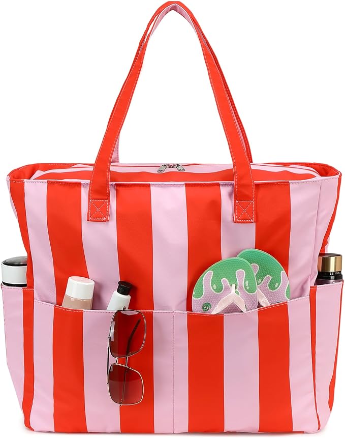 LEDAOU Large Beach Bag for Women, Waterproof Sandproof Tote Bag with Zipper | 36L Pool and Swim bag with Zipper, Wet/Dry pocket and 7 Pockets for Beach Days, Cruises, Vacations and Family travel by LEDAOU