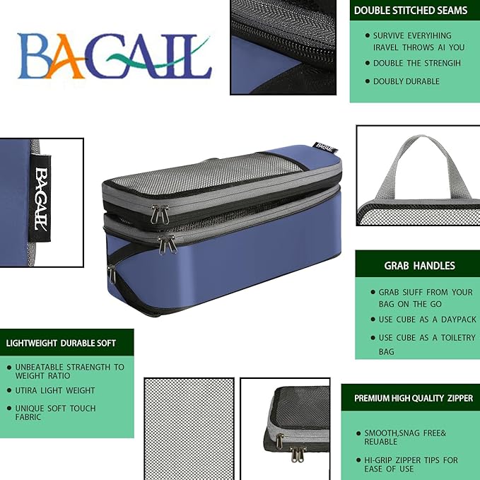 BAGAIL 4 Set/6 Set/8 Set Compression Packing Cubes Travel Accessories Expandable Packing Organizers (Half Mesh, 6-Navy) - Image 4