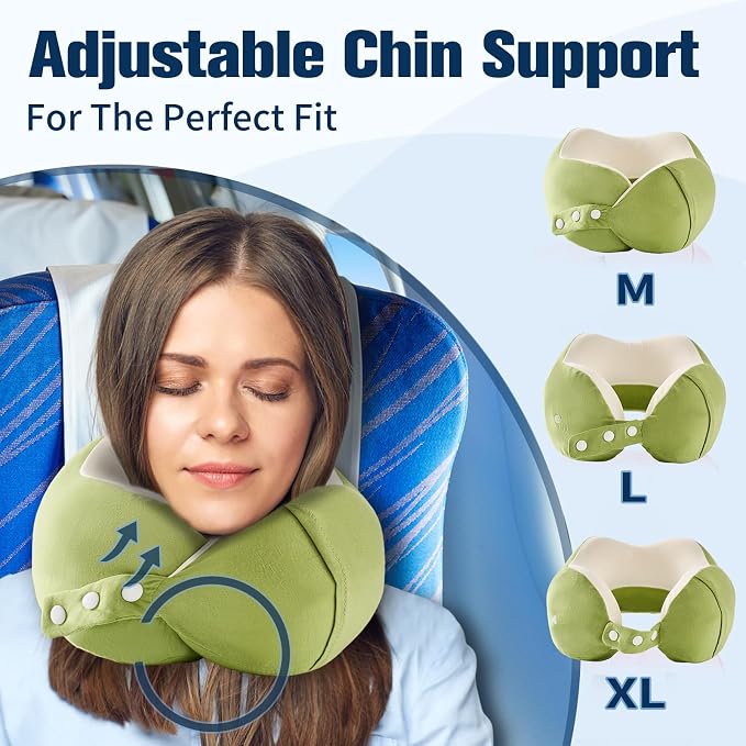 Cirorld Neck Pillow for Traveling, Travel Pillows for Airplanes,100% Pure Memory Foam Travel Neck Pillow, Adjustable Flight Pillow, Portable Plane Accessories with Eye Mask, Earplugs, Carry Bag - Image 3