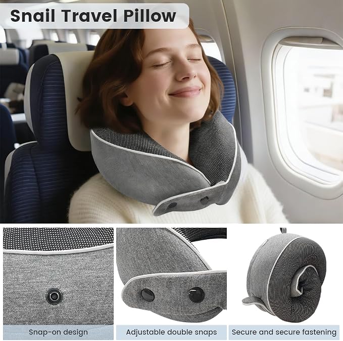 Memory Foam Neck Travel Pillow, Neck Pillow Airplane with Eye Mask & Ear Plugs, Designed for The Comfort of Travel & Office, Travel Pillow for Plane, Car, Home, Work， Grey - Image 2