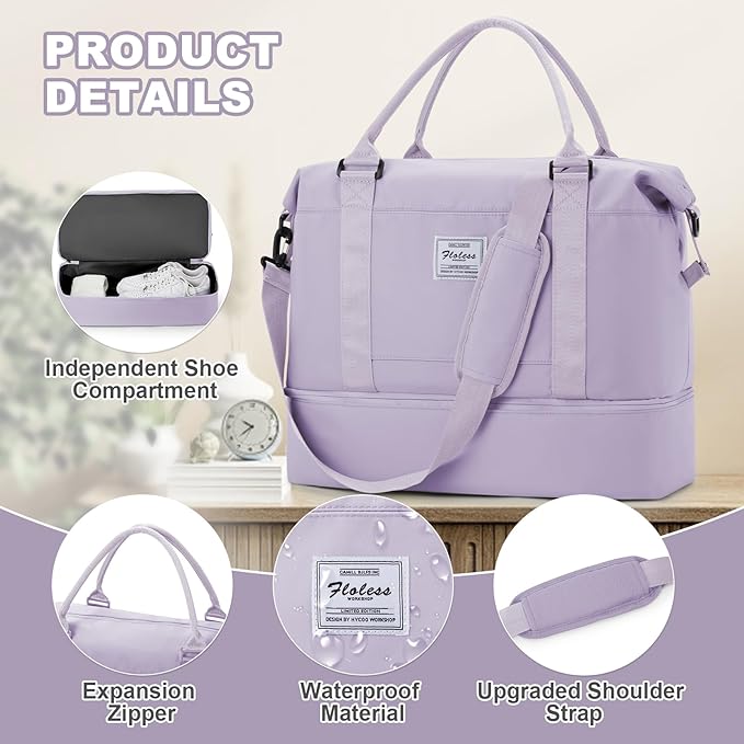 Travel Duffel Bag, Sports Tote Gym Bag, Shoulder Weekender Overnight Bag for Women - Image 5