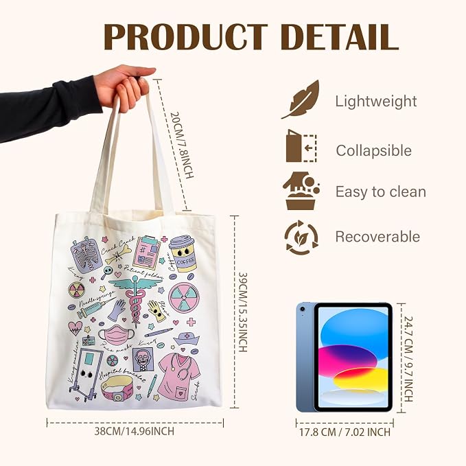 Nurse Canvas Tote Bag, Nurse Appreciation Gifts, Nursing School Gift Reusable Shopping Grocery Bags - Image 4